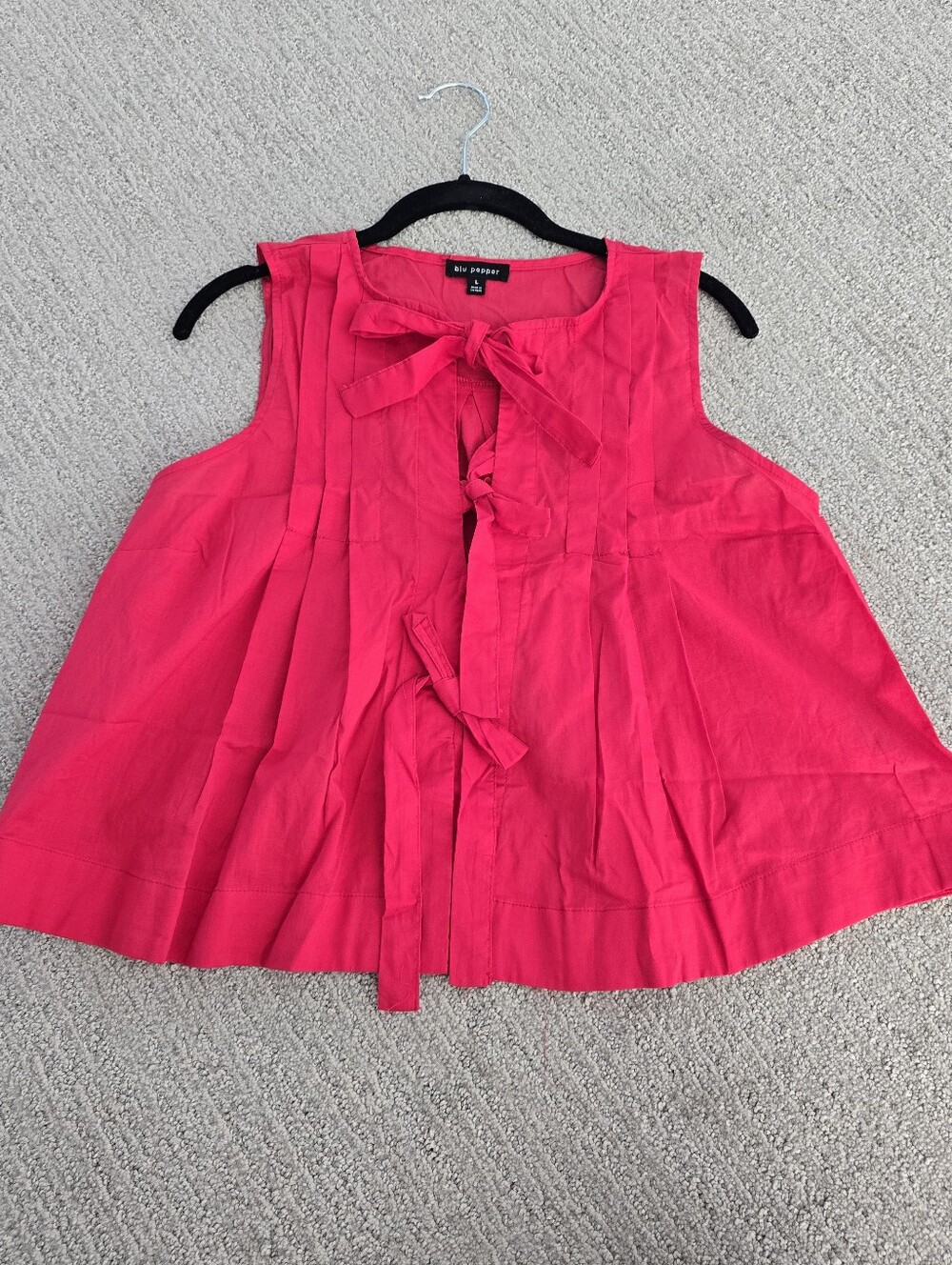 NWT Blu Pepper Tie-Front Sleeveless Top 100% Cotton Bright Red